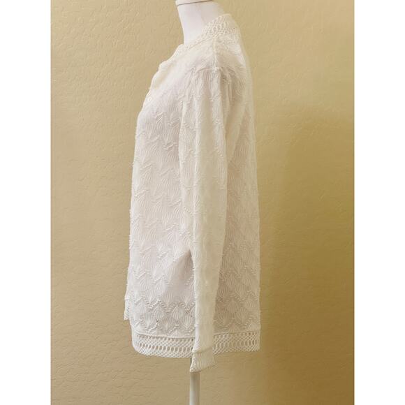 Vintage White Crochet Button Front Long Sleeve Cardigan Sweater Size Large - Picture 3 of 14
